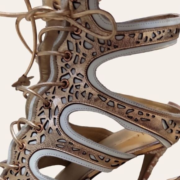 ANGELEI Cut-Out Lace Up Leather Heels - Picture 3 of 7